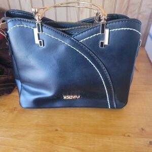 ZZMY Black‎ Top Handle Bag Gold Accent Modern Satchel Crossbody Handbag Women